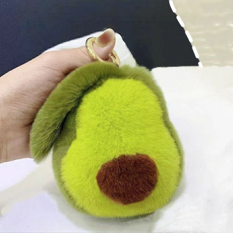 Echtes Rex-Kaninchenfell Avocado Auto Schlüsselanhänger Anhänger Ins süße Plüsch personalisierte Puppe Rucksack Dekoration für Frauen_voghion.com