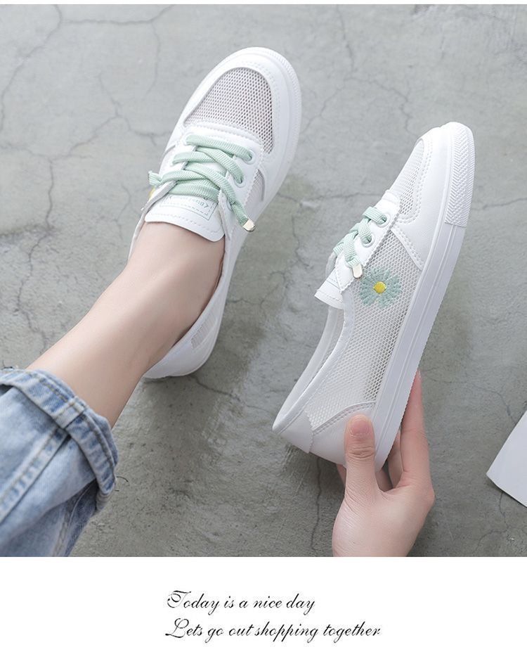 Little White Shoes Women's Thin Mesh Breathable Mesh Shoes Korean Edition Student Children Flat Bottom One Pedal Lazy Shoes_voghion.com