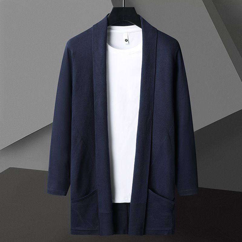 Neuer mittellanger Trenchcoat im koreanischen Stil mit schmaler Passform für den Herbst, Herren-Strickpullover in Übergröße_voghion.com