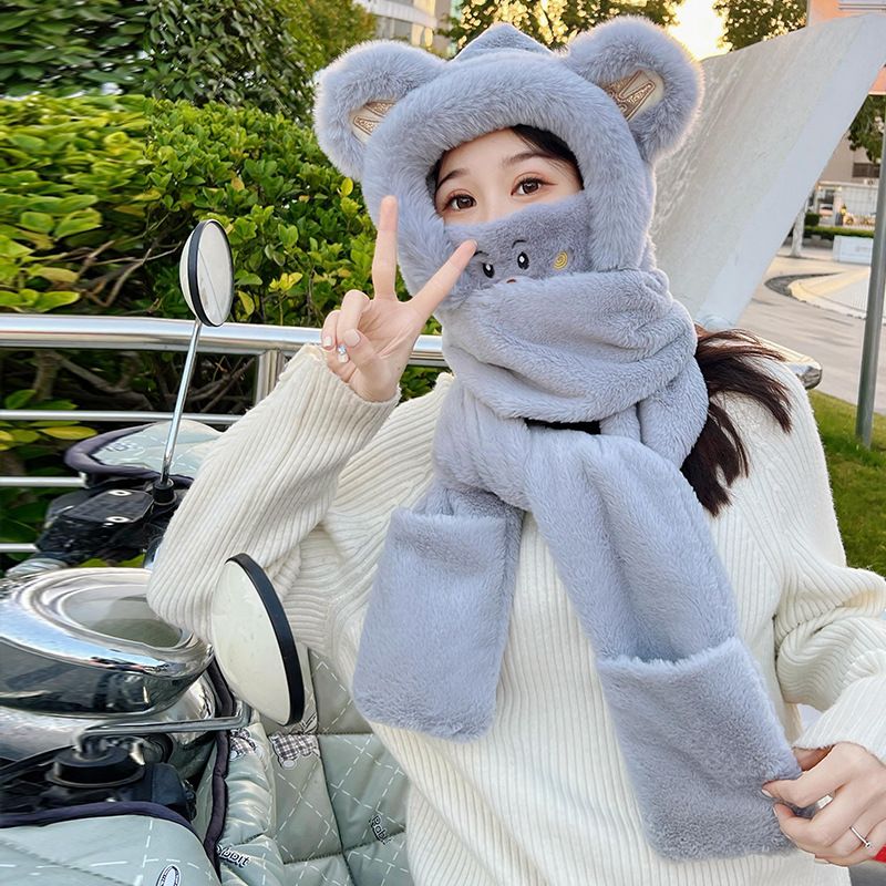 Cappello di peluche per bambini, simpatico orsetto, versatile, caldo, con cappuccio, con maschera, un pezzo, per ciclismo, invernale, set da 3 pezzi_voghion.com