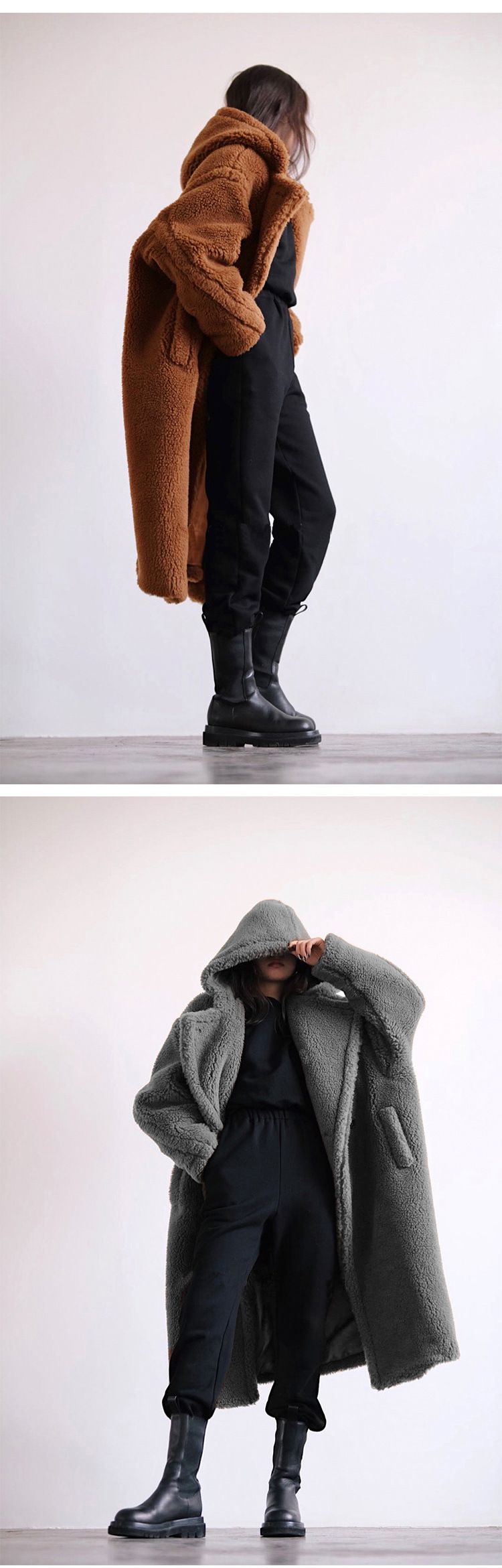 Damenbekleidung Herbst und Winter Lässiger Pelzmantel Damenmantel Mittellanger Kapuzenrevers Modischer Lammwolle-Temperament-Trend_voghion.com