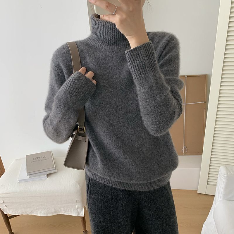 Grobstrickpullover mit hohem Halsausschnitt für Damen – Übergroßer, lässiger Rollkragenpullover, weiche Acrylmischung, einfarbiges Thermo-Oberteil für den Winter (Grau, Schwarz, Beige)_voghion.com