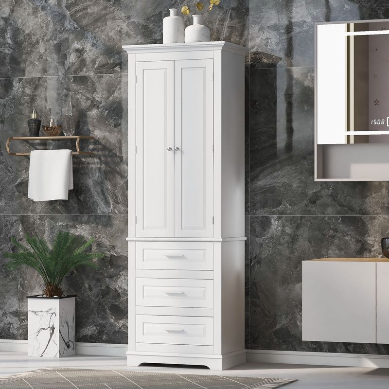 Tall Storage Cabinet With Three Drawers For Bathroom/Office_voghion.com