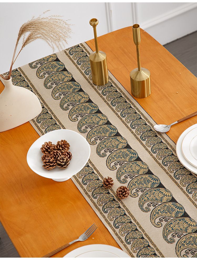 Camino de mesa de rayas de lujo: tela jacquard de primera calidad, decoración de comedor a prueba de polvo para mesas de 1,82 m a 2,44 m, elegante funda para mesa de centro y aparador._voghion.com