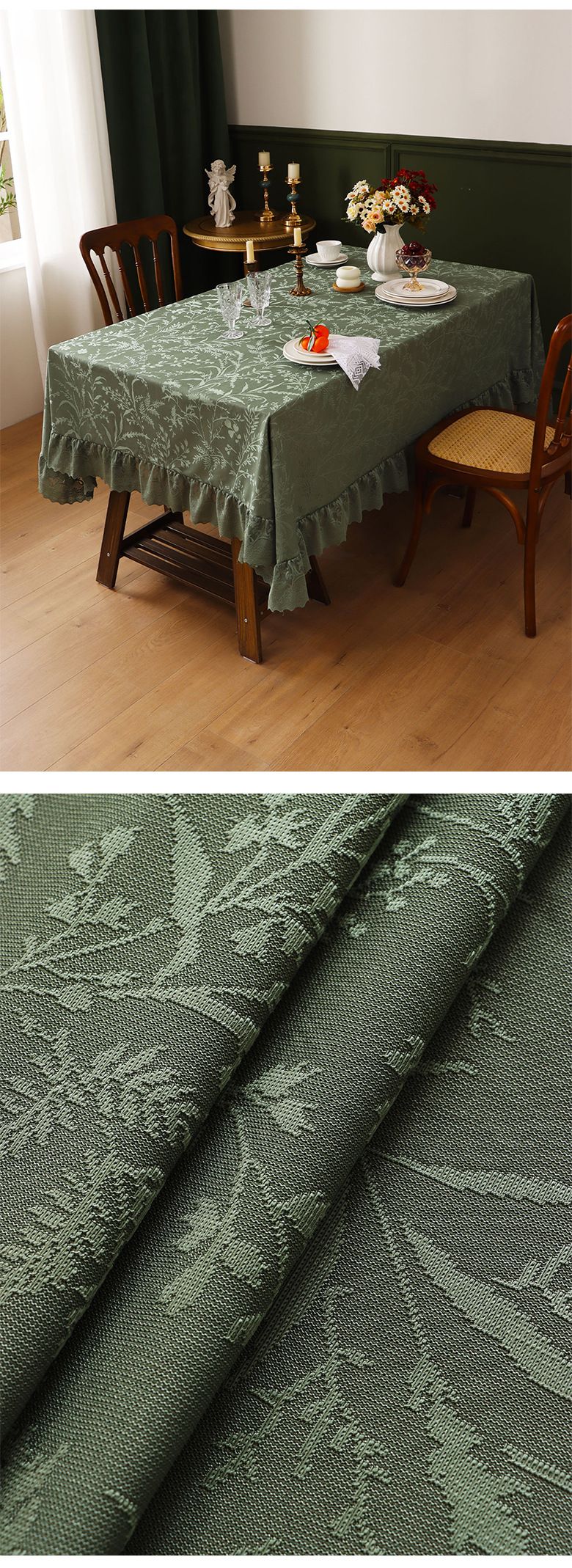 Hochwertige Tischdecke aus Polyester mit Spitzenbesatz – Verdickter Rüschensaum, öl-/rutschfest, mehrere Größen (140 x 100 bis 260 cm) für Bauernessen und Veranstaltungen_voghion.com
