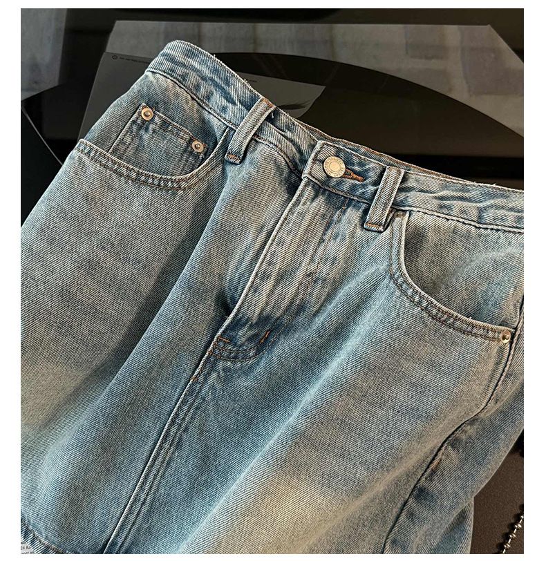 Ropa de mujer, nuevo estilo de verano, suéter con cuello redondo y botones coloridos, falda vaquera de manga corta, traje de dos piezas_voghion.com