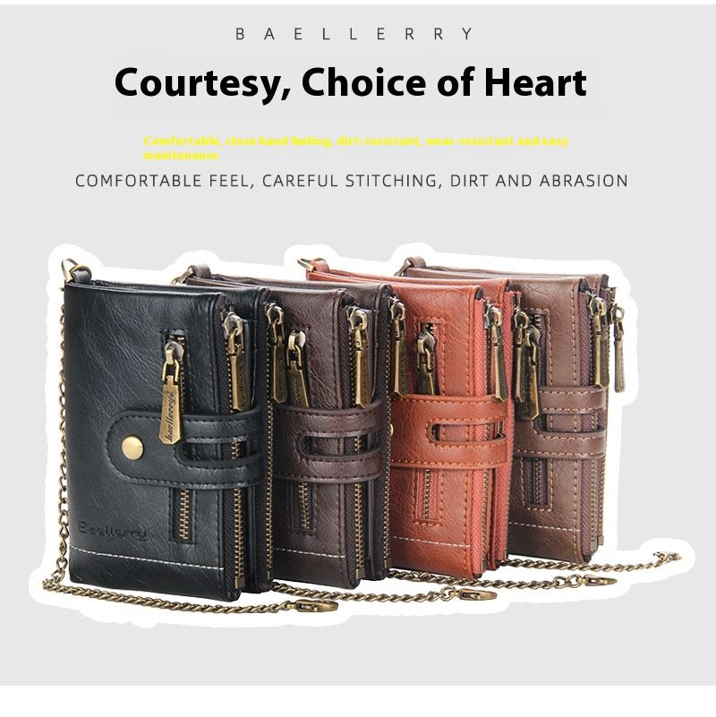 New Men's Short Wallet European And American Business Double Zipper Zero Wallet Multiple Card Slots_voghion.com