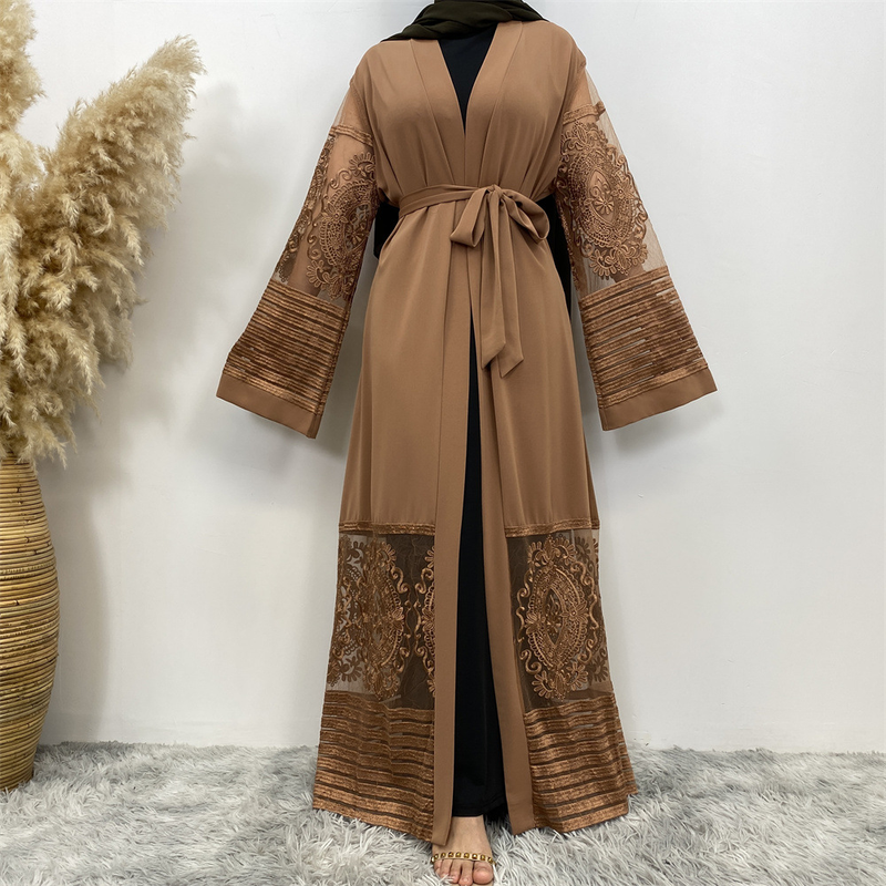 Damenmode-Cardigan-Stickerei-Gaze-Robenkleid_voghion.com