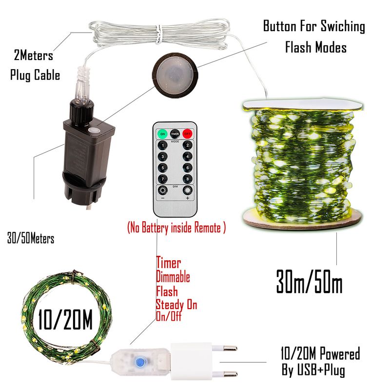 Ghirlanda di luci a LED bianche calde da 100 m, filo verde, per esterni, casa, Natale, festa di nozze, decorazione da giardino_voghion.com
