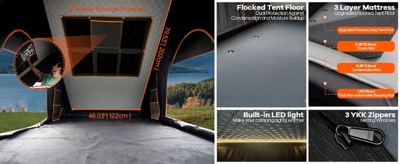 Explorer Pro Rooftop Tent Hard Shell With USB Outlet, Side Awning, Replaceable Netting Curtain&Luggage Racks For 4 Season Camping, Aluminum Pop Up 2-3 Person Roof Top Tent For Truck Jeep SUV Car Van_voghion.com