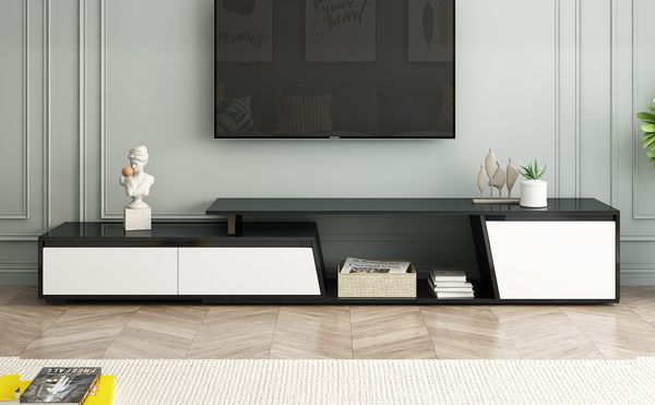 U-Can Modern, Minimalist Rectangle Extendable TV Stand, TV Cabinet With 2 Drawers And 1 Cabinet For Living Room, Up To 100''_voghion.com