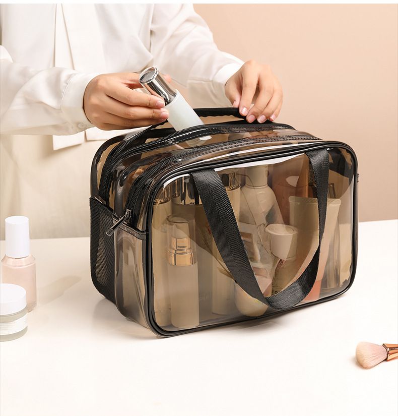 PVC Double Layer Dry Wet Separation Swimmin Thickened Compartment Transparent Bathin Waterproof Gym Toiletry Makeup_voghion.com