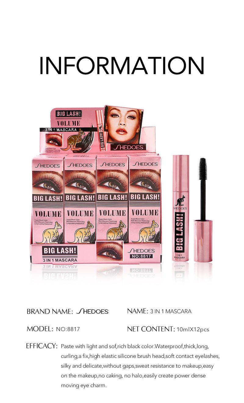 SHEDOES Kangaroo Mascara, wasserfest, verdickend, verlängernd, kräuselnd, langanhaltend, große Augen, 4D-Mascara_voghion.com