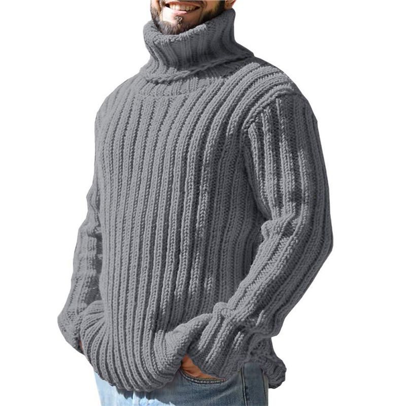 Rollkragenpullover für Herren, einfarbig, schmales Strickoberteil, Herbst- und Winterpullover_voghion.com