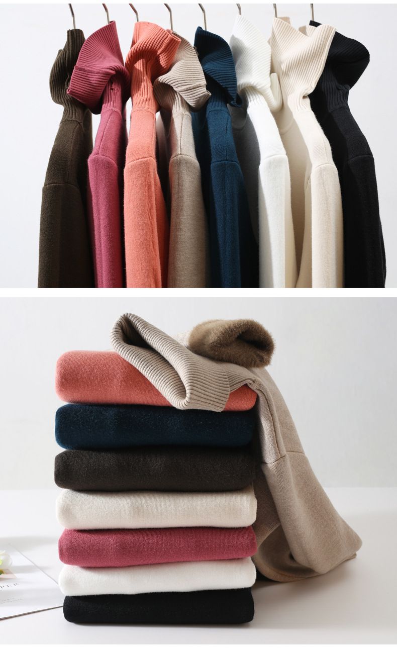 Women's Fleece-Lined High Neck Sweater - Warm Winter Knit Pullover With Soft Thermal Fabric, Cozy Casual Turtleneck Top For Cold Weather_voghion.com