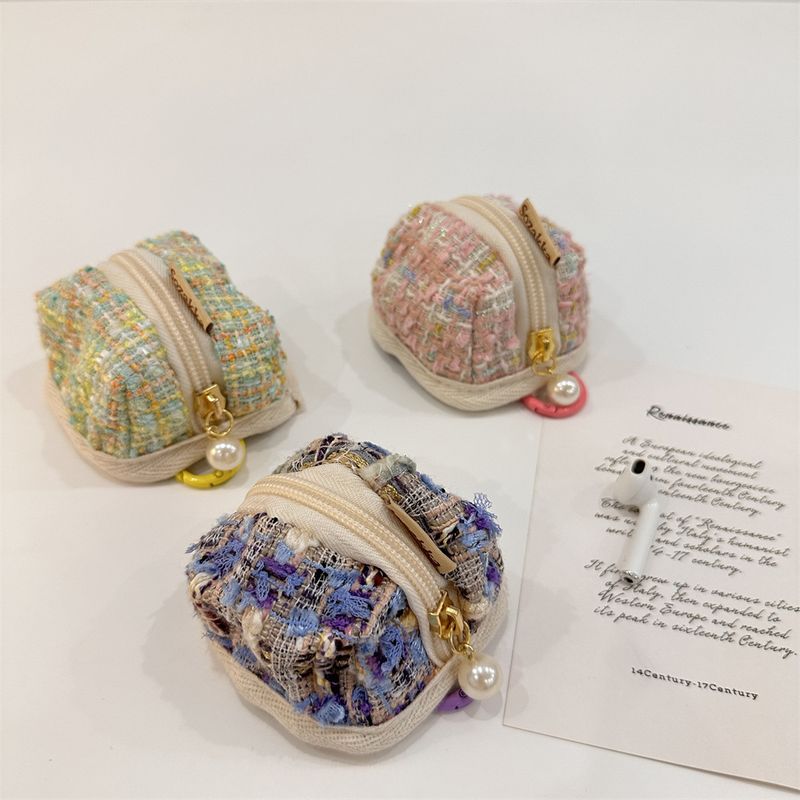 39181 Woolen Plaid Suitable For Wireless Bluetooth Headset Protective Case Cute Portable Small Bag_voghion.com