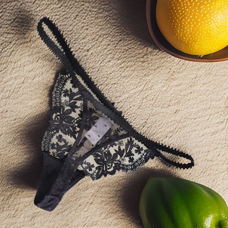 New Eyelash Lace Panties Women's Low Waist Women's Thong Tulle Cotton Crotch T Pants Panties Embroidery_voghion.com