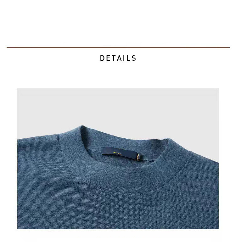 Crewneck Long Sleeve Knit Men's Autumn Wool Semi-turtleneck Thick Warm Sweater Solid Color Base Shirt_voghion.com