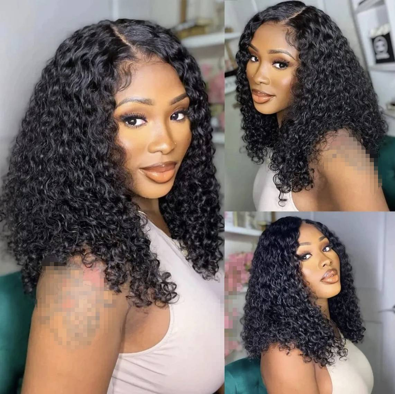 Peluca de Bob corto, pelucas de cabello humano rizado Jerry, peluca Frontal de onda profunda, peluca de encaje de pelo Remy Bob, pelucas de malla con división en T transparente HD_voghion.com
