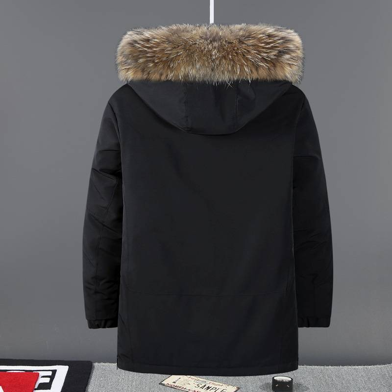 Ropa de hombre Chaqueta de algodón de seda Chaqueta de algodón de seda gruesa y cálida de invierno Cuello de piel grande Abrigo grueso de algodón de seda de pato blanco_voghion.com