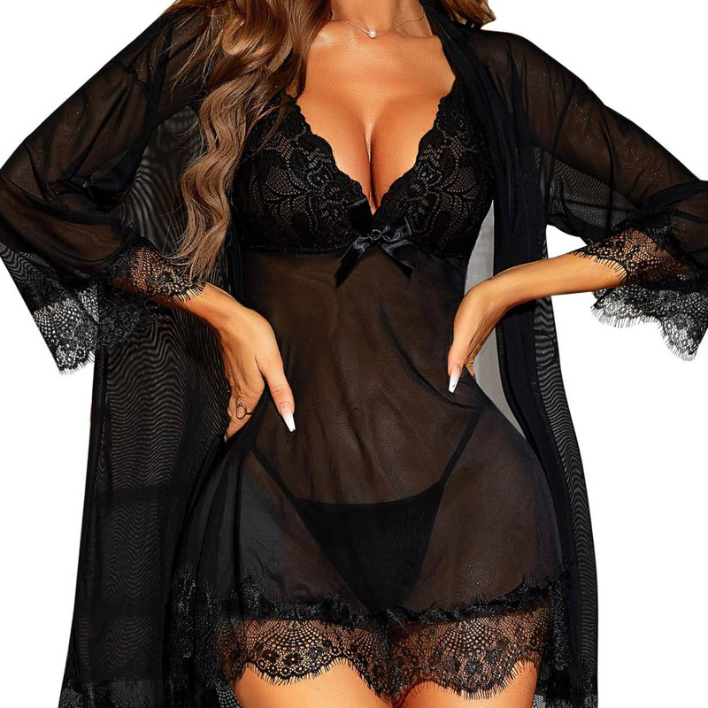 Sleepwears New sexy pajamas home sling suit large size fat MM nightgown sexy perspective fun bridal suit_voghion.com