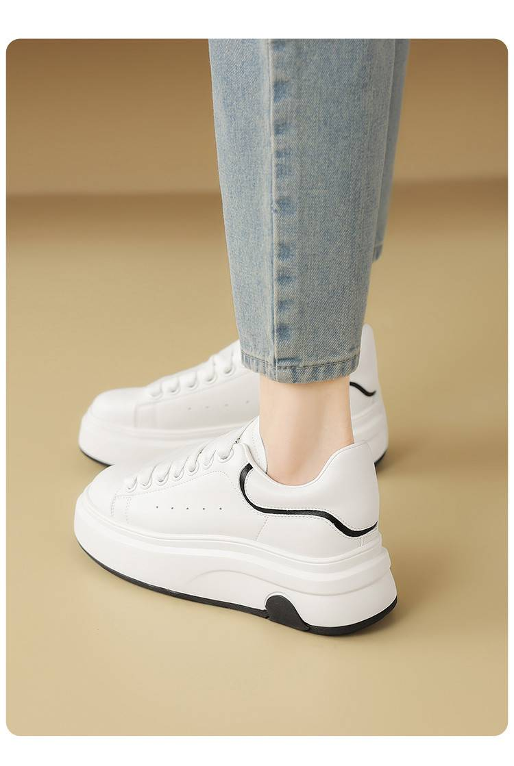 cameido Women's 2025 Spring White Sneakers With Thick Soles For Heightening, Versatile Platform Casual Slip - On Shoes Ideal For Students_voghion.com