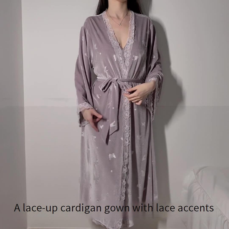 Lingerie sexy da donna, pigiama in velluto con spacchi laterali lunghi e imbottitura sul petto, vestaglia esterna aperta da notte, completo da donna_voghion.com