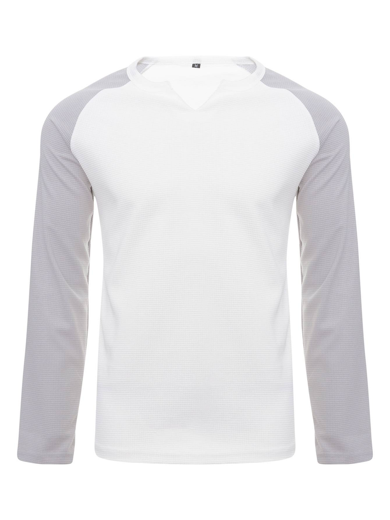 Spring And Summer New Men's Long-sleeved T-shirt With A Color-blocked Waffle Base Layer_voghion.com