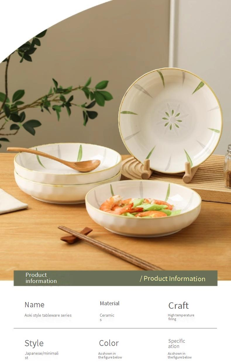 Platos llanos de cerámica esmaltada: elegante juego de platos hondos para el hogar, vajilla creativa y estética, bandejas multiusos (juego de 4)_voghion.com