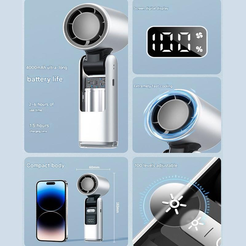 Tragbarer Handventilator mit Eiskühler, Monitor, wiederaufladbarer persönlicher Ventilator mit 3600 mAh, ultraklein, aber leistungsstark, kleiner Taschenventilator_voghion.com