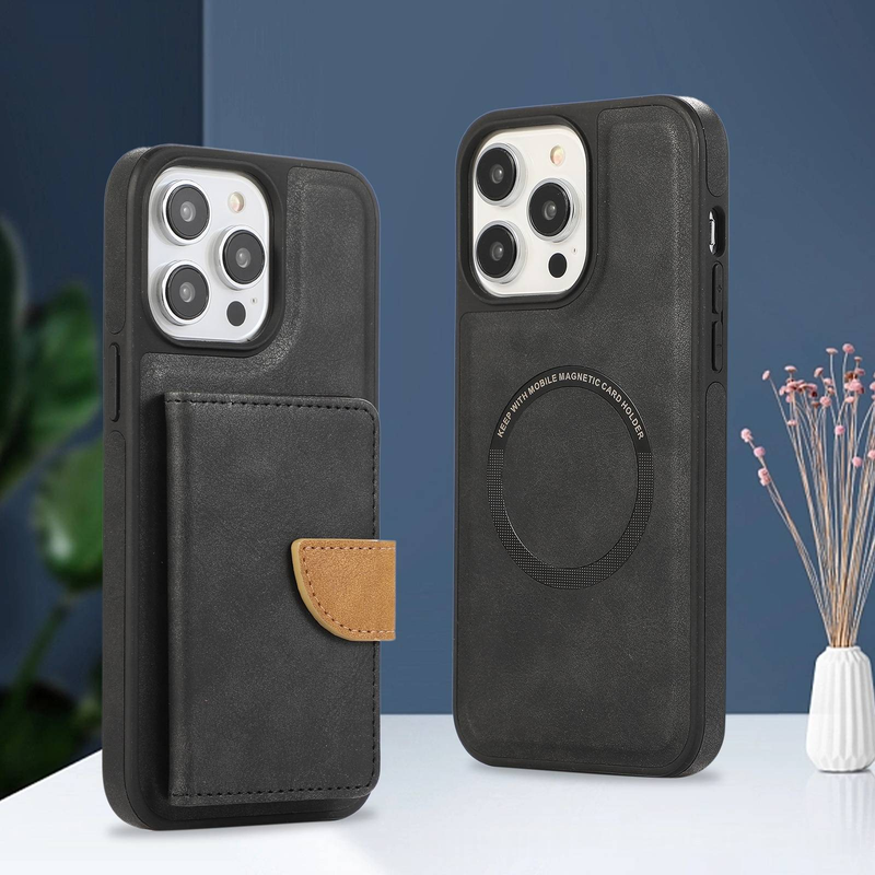Magnetic Card Holder Phone Case For Slim Wallet & Protective Cover 2-in-1, PU Leather, Handcrafted_voghion.com