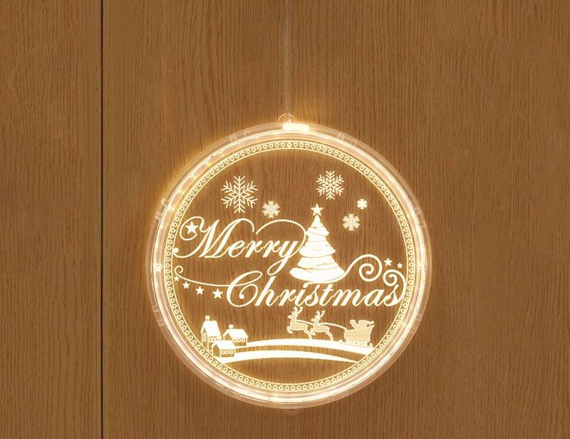 Guirnalda de luces LED navideñas de 22 cm con diseños de Papá Noel, muñeco de nieve, árbol y copo de nieve. Decoración navideña a pilas para interiores y exteriores._voghion.com