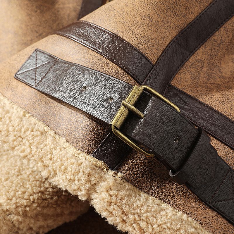 Giacca da uomo in pelliccia sintetica bicolore – Cappotto invernale con cerniera, foderato in pile e revers a lancia (marrone, M-5XL)_voghion.com