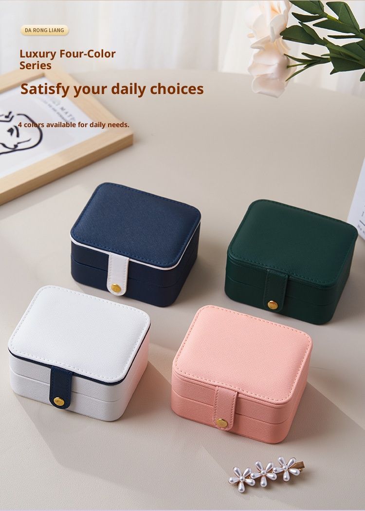 3-Layer PU Leather Jewelry Organizer Box With Mirror – Travel-Friendly Storage Case For Earrings, Rings, Necklaces (White/Pink/Green/Blue)_voghion.com