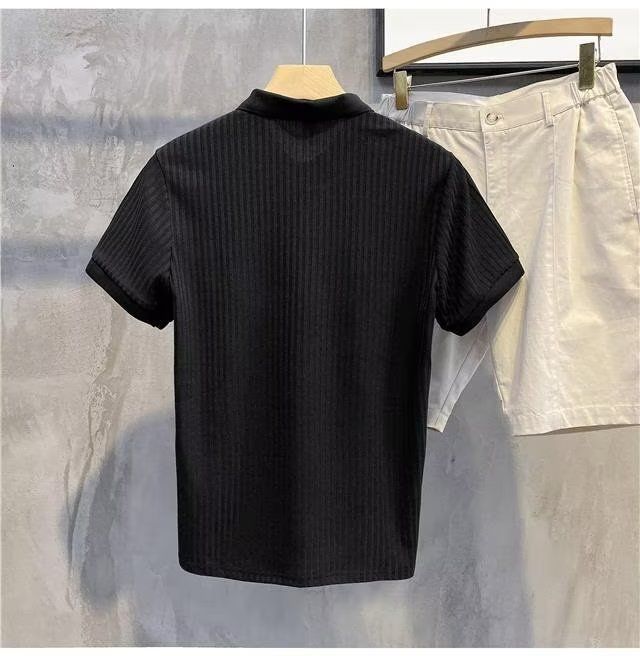 Trendy Hong Kong Style Lapelpolo Men's Short Sleeve Casual Loose Fit Summer Thin Solid Color Knitted Topt Base Layer Top_voghion.com