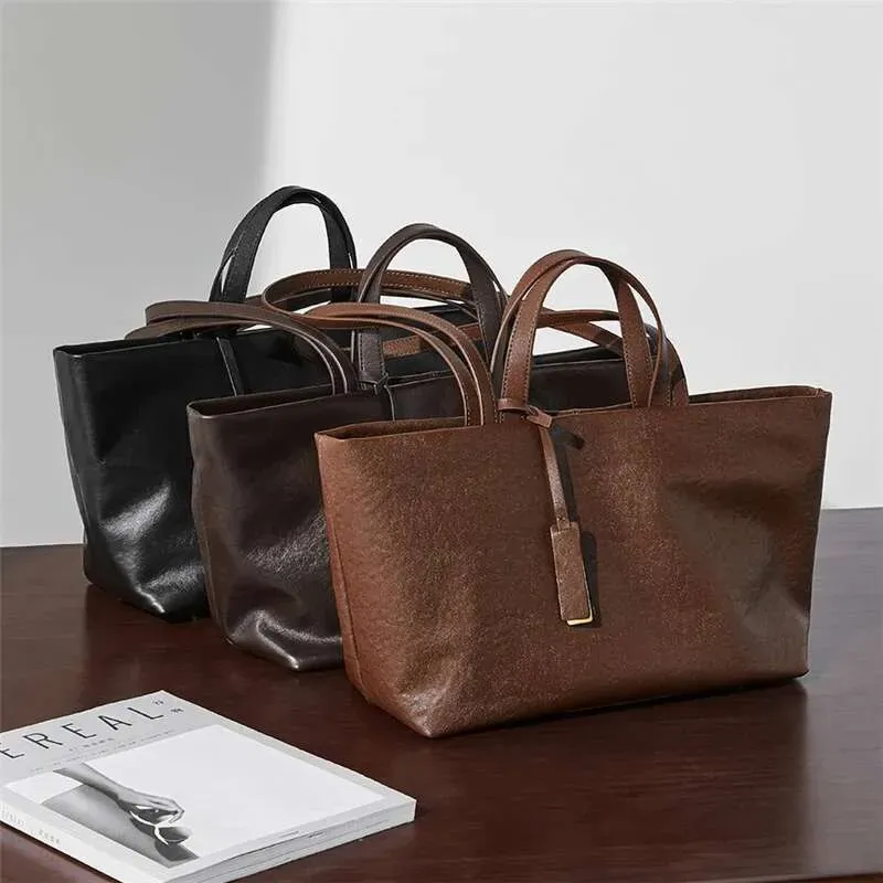 Burminsa Cowhide Genuine Leather Tote Shoulders For Women 2025 Designer Large Capacity Commuter Work Ladies Handbags_voghion.com