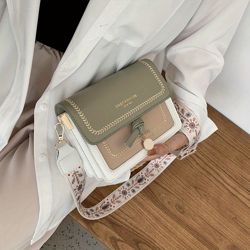 Borsa a tracolla con patta alla moda, borsa a tracolla con fibbia decorativa da donna con cinturino largo_voghion.com