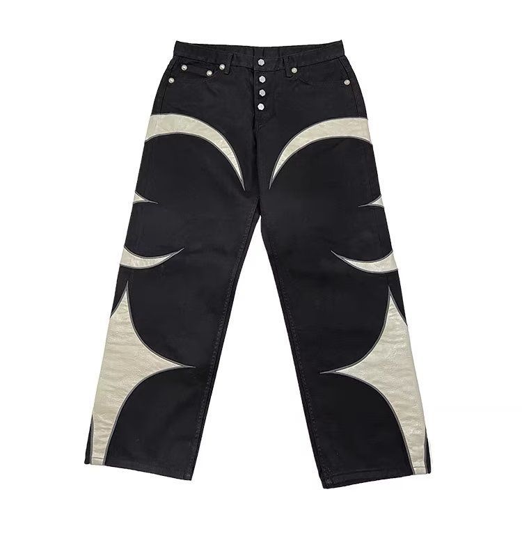 Vêtements pour hommes, jeans contrastés style hip-hop, patchwork, amples, tendance, droits, décontractés_voghion.com