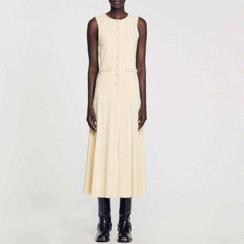 Vêtements pour femmes été denim épissage contraste couleur robe tricotée taille mince jupe longue pour femmes_voghion.com