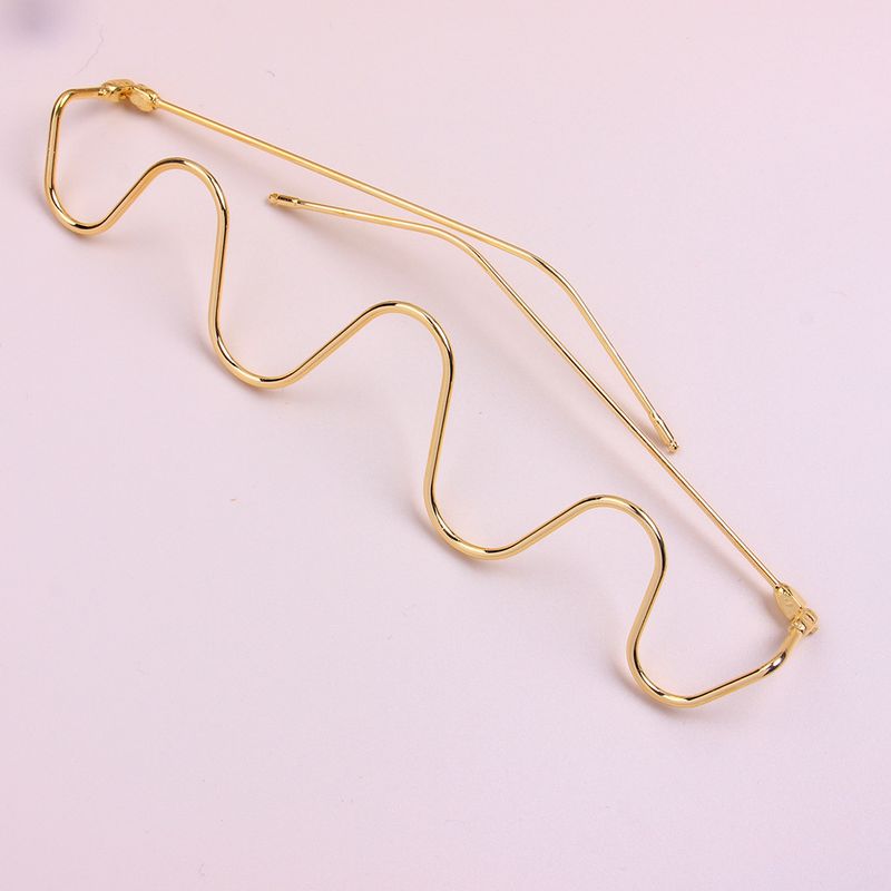 Fashion Wave Flat Mirror Fashion Metal Diamond Piece-less Decorative Glasses frame Eye frame_voghion.com