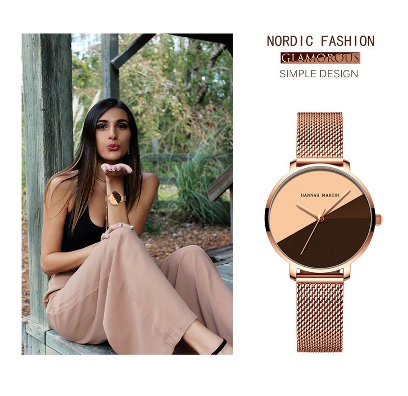 Relógio minimalista feminino com movimento de quartzo japonês, resistente à água, mostrador redondo elegante, pulseira de aço inoxidável, relógio moderno e criativo_voghion.com