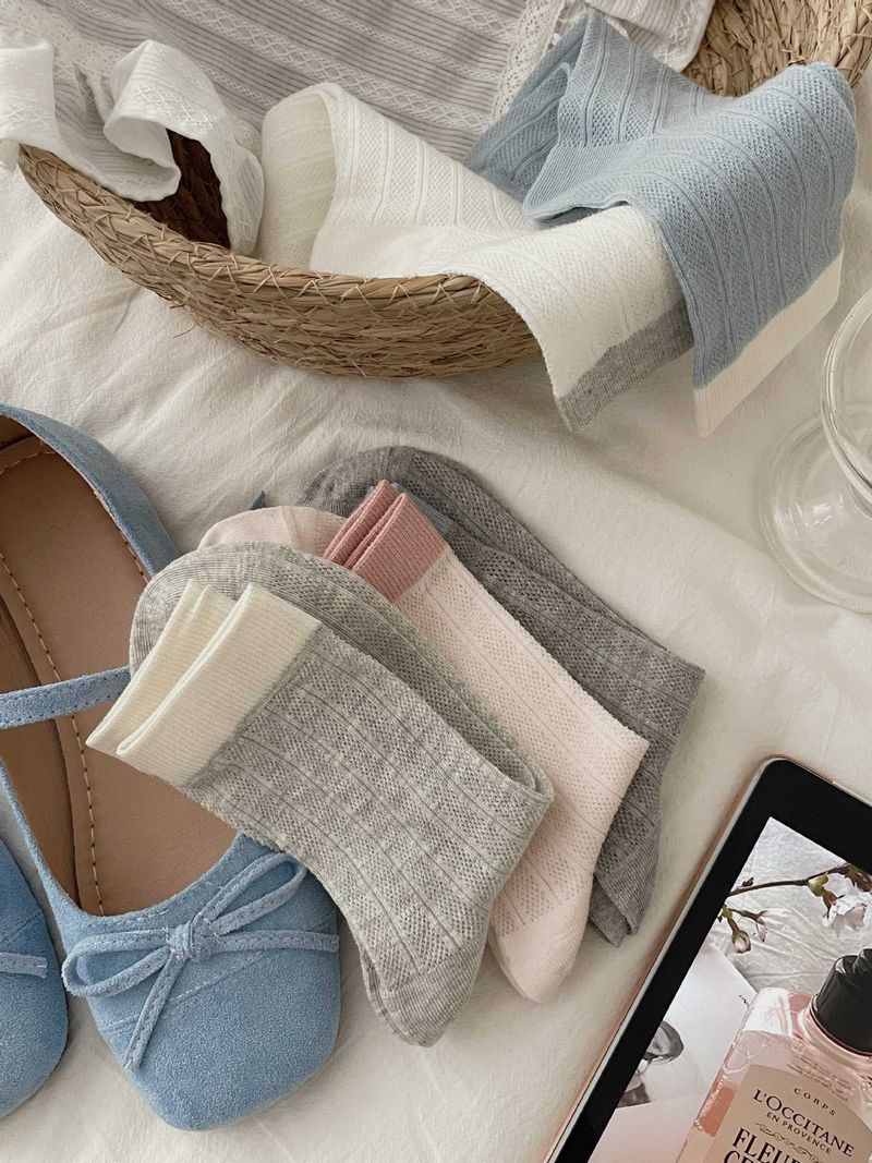 Knochenlose Socken Damen Koreanische Version Ins Farblich passende Mittelrohrsocken Frühling und Sommer Dünne Hohlrohrsocken Stapelbaumwollsocken_voghion.com
