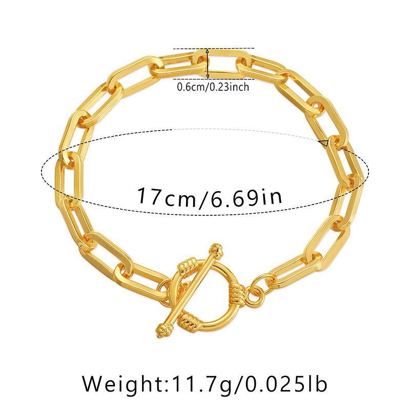Popular Minimalist Ins Paper Clip Plated K Real Gold Chain Hollow Design OT Buckle Cold Style Bracelet_voghion.com