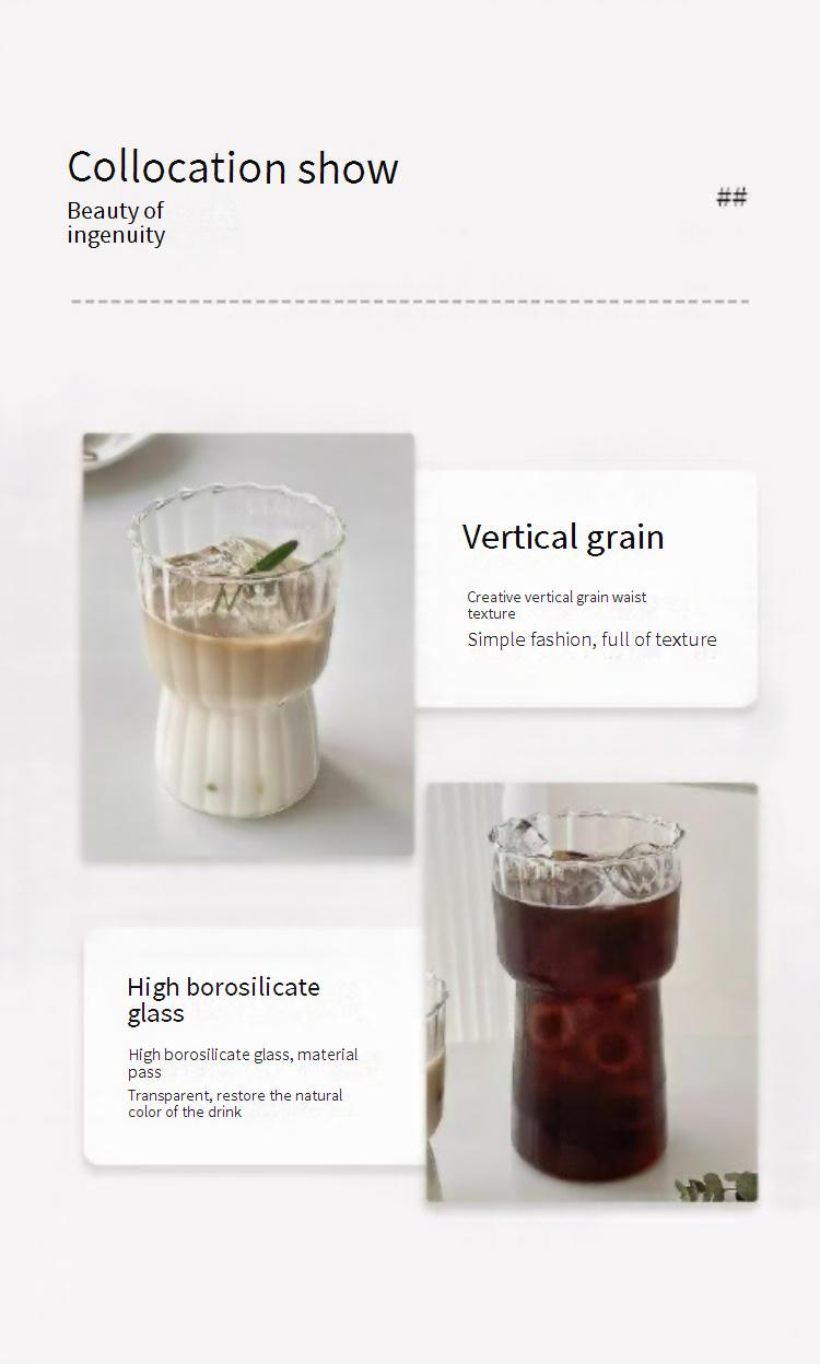 Coffeeware Striped Latte Coffee Cup Ins Style Glass Cup Home Water Cup Girls Ice Milk Cup Bamboo Juice Cup_voghion.com