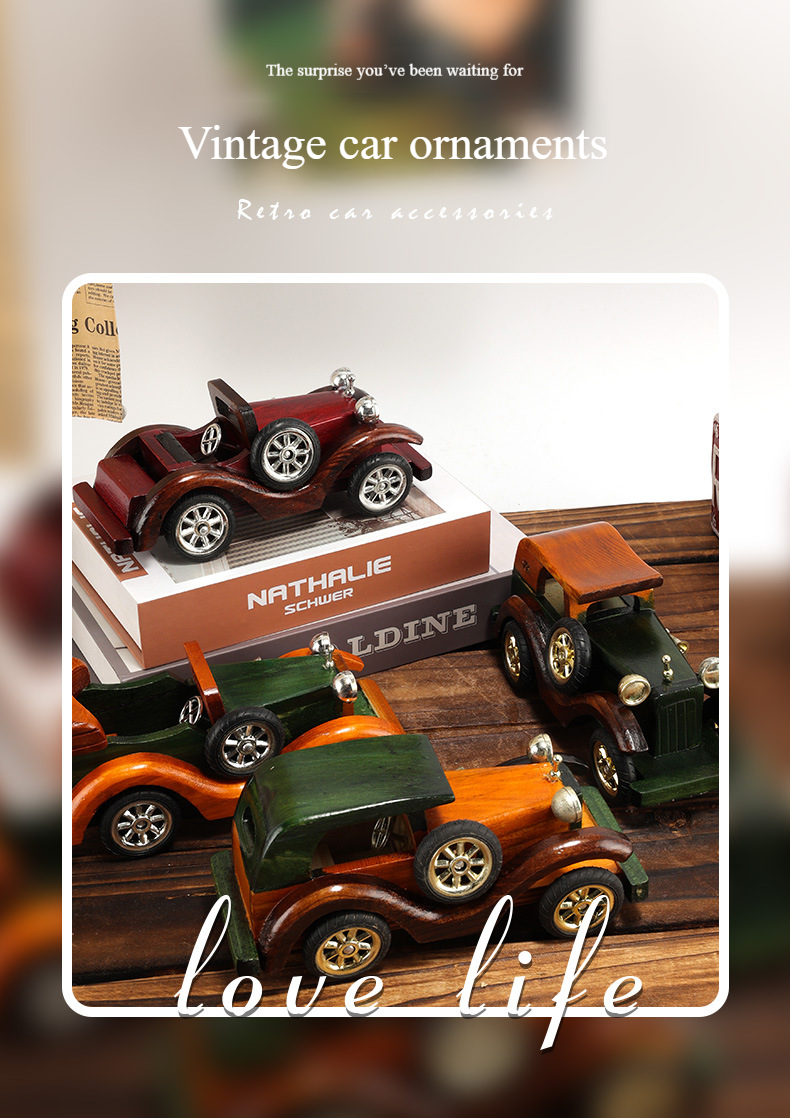 Fashion Retro Wooden Car 8 Inch Creative Home Desktop Ornaments Car Decoration Model Ornaments Manufacturers Wholesale_voghion.com