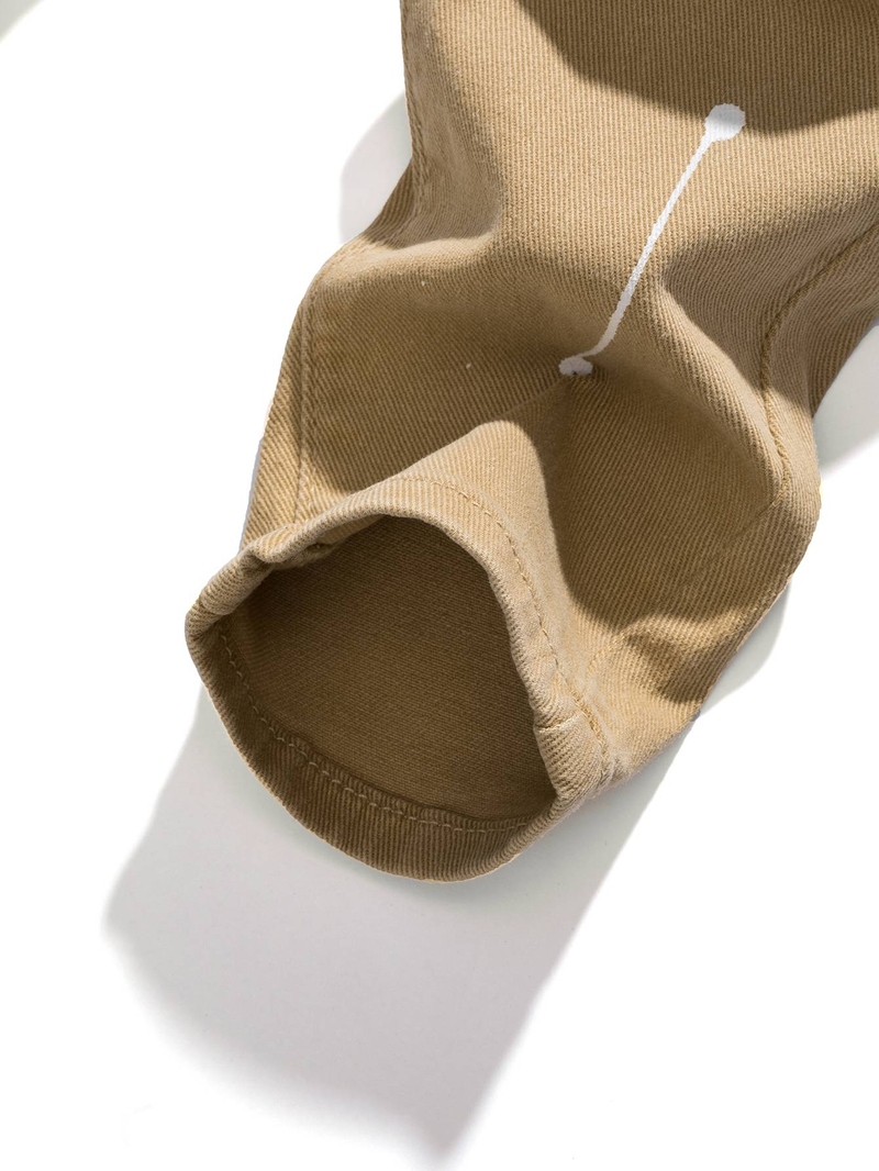 Boys' Khaki Denim Washed And Painted Craftsmanship Simple, Casual, Fashionable And Versatile Suitable For Daily Travel College Casual Denim Pants_voghion.com