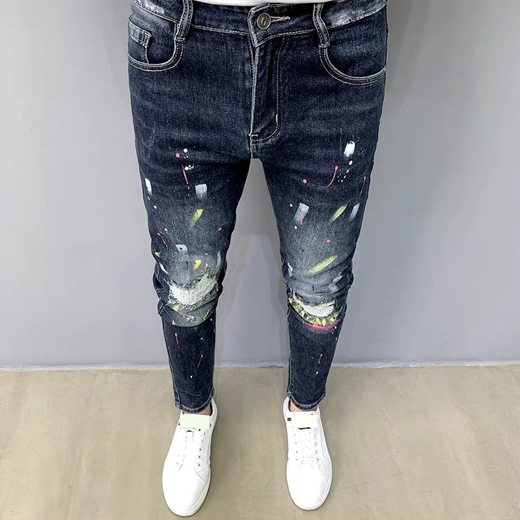 Herretøj Nye efterårsstile Smukke, revnede, elastiske, afslappede, slanke skinny bukser_voghion.com