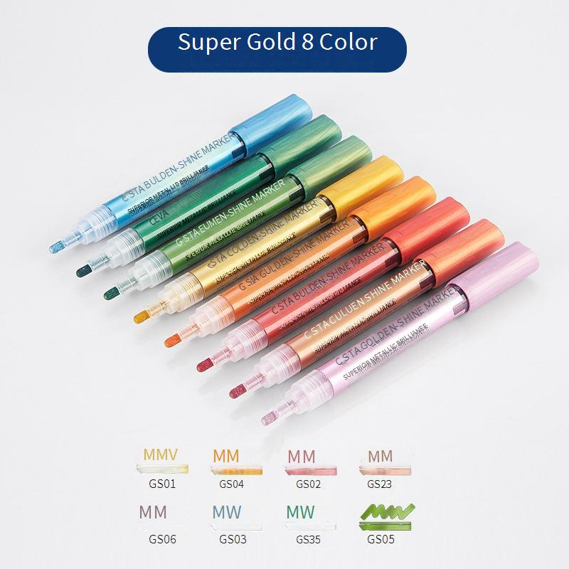 Marcadores de pintura metalizada Super Gold: punta de 2 mm, resistentes al agua, colores vibrantes para arte, bricolaje y manualidades._voghion.com