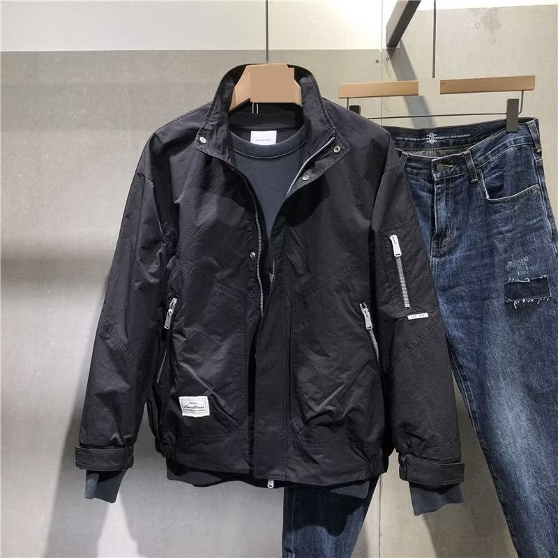 Herrenbekleidung Herren Slim Fit Reißverschluss-Kapuzenjacke Leichtes Polyester Casual Streetwear Frühling Herbst Oberbekleidung Grün Schwarz_voghion.com