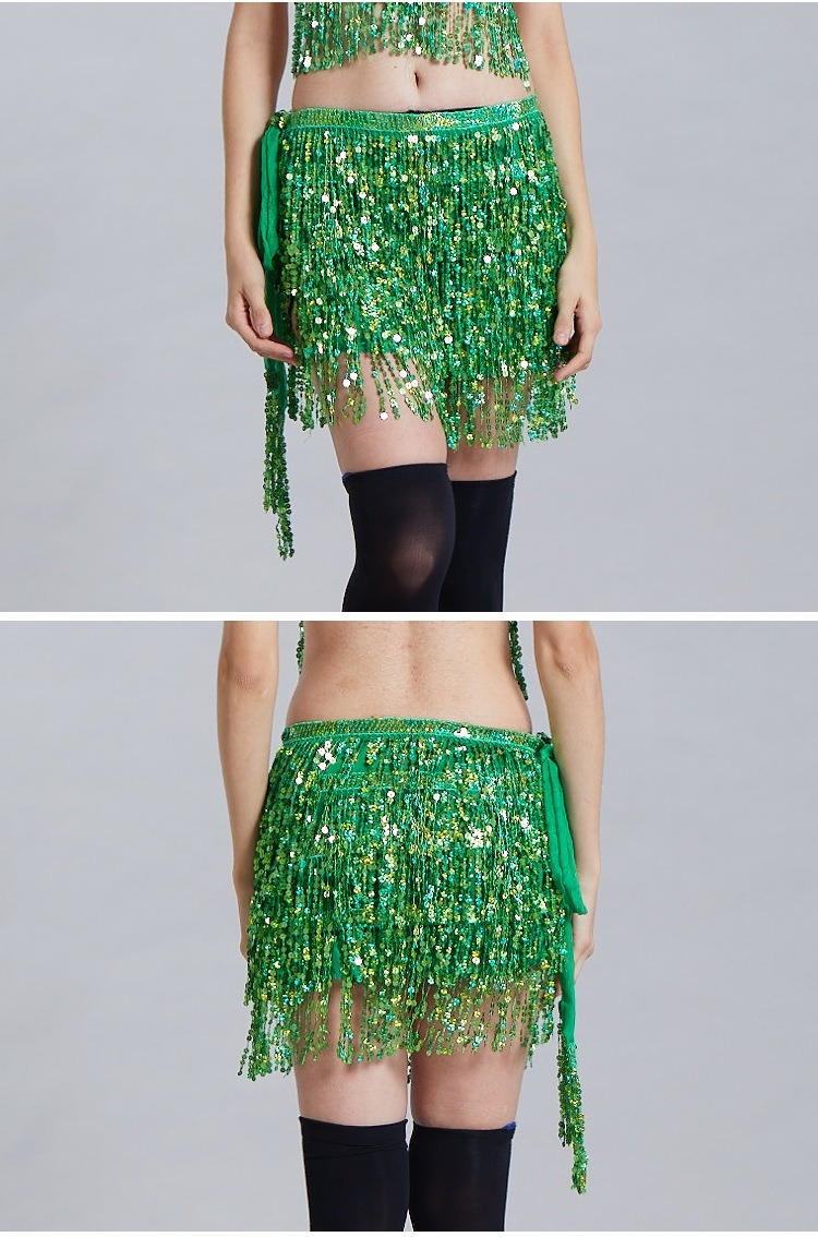 Chaîne de taille pour danse du ventre d'Halloween, serviette de hanche indienne, serviette de hanche à franges à paillettes bohème, costume de scène DS Performance_voghion.com